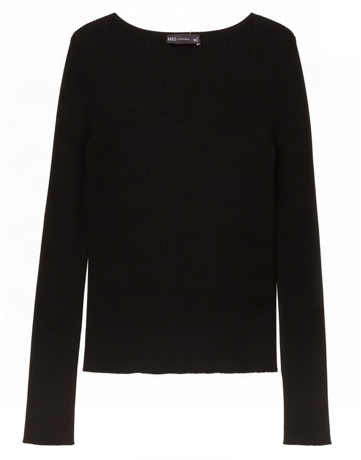 Marks & Spencer Damski top z długim rękawem UK 8 Small, czarna wiskoza