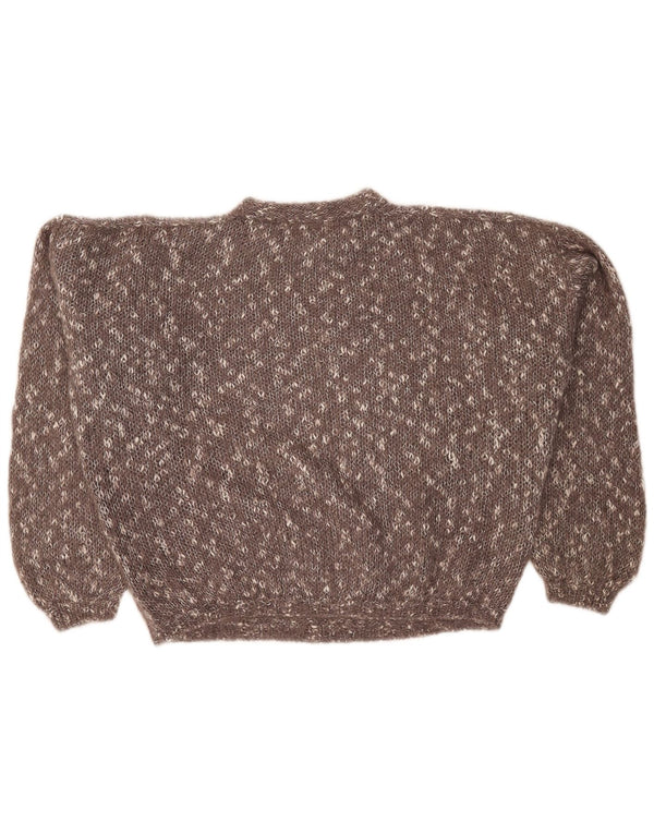 Vintage damski sweter z okrągłym dekoltem UK 24 4XL brązowy nakrapiany