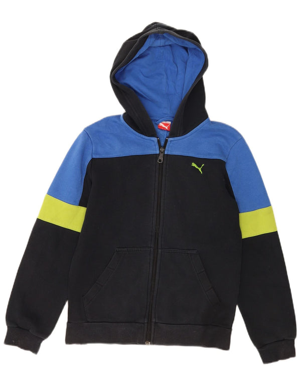 Chłopięcy sweter Puma z kapturem i zamkiem, 11-12 lat, czarna bawełna z blokami kolorów