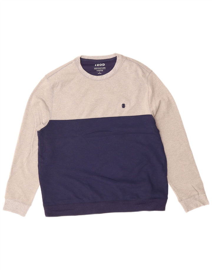 IZOD Mens Sweatshirt Jumper Large Navy Blue Colourblock Polyester Vintage Izod and Second-Hand Izod from Messina Hembry 