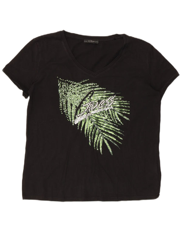 Damska koszulka graficzna Guess Top UK 18 XL, czarna bawełna