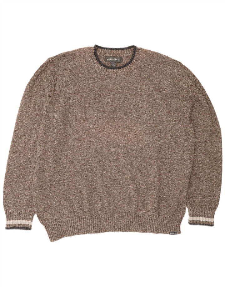 Męski sweter z okrągłym dekoltem Eddie Bauer 2XL, brązowa bawełna