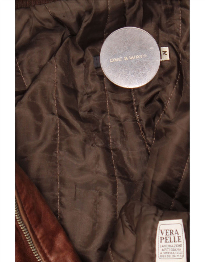 Męska kurtka skórzana w stylu vintage UK 38 Średnia brązowa skóra