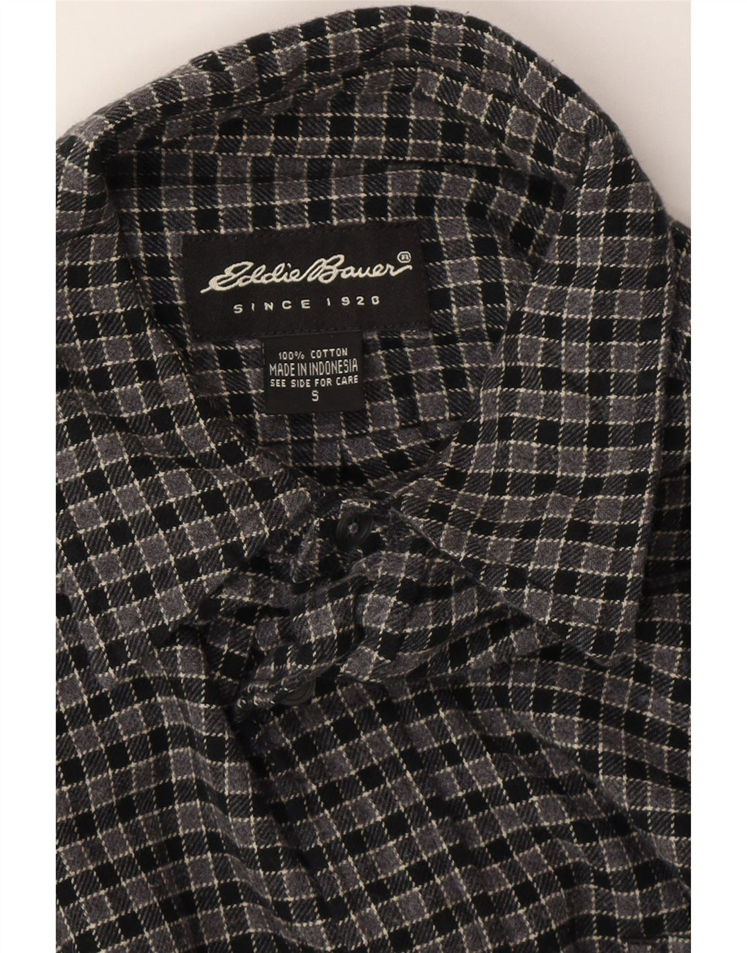 EDDIE BAUER Męska koszula flanelowa w małą szarą kratę, bawełniana