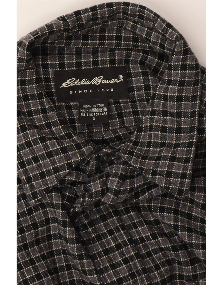 EDDIE BAUER Męska koszula flanelowa w małą szarą kratę, bawełniana