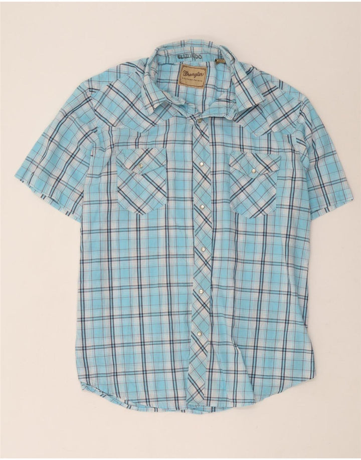 Koszula męska z krótkim rękawem Wrangler XL, bawełniana, w niebieską kratkę