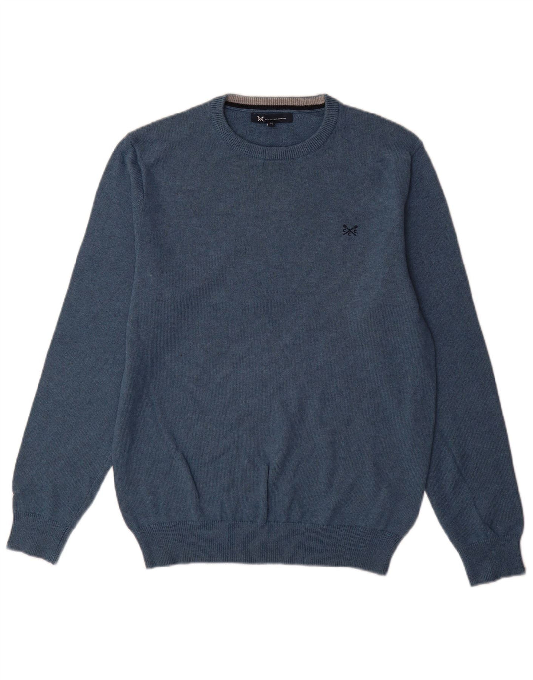 Crew Clothing Męski sweter z okrągłym dekoltem, średnioniebieski, bawełniany