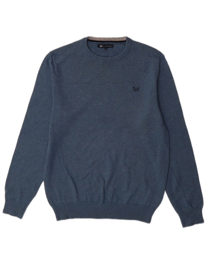 Crew Clothing Męski sweter z okrągłym dekoltem, średnioniebieski, bawełniany