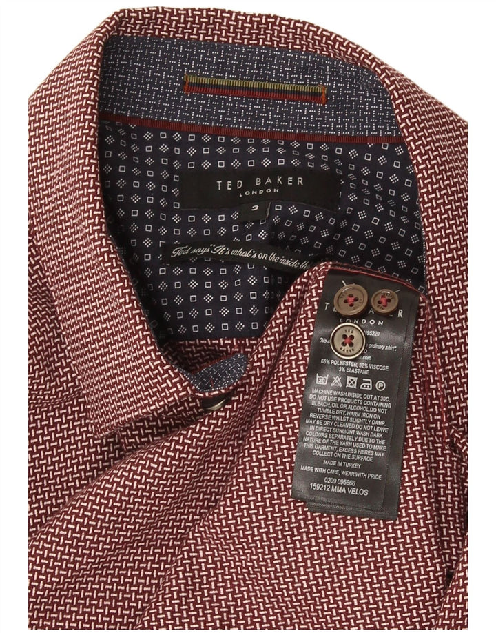 Koszula męska Ted Baker o regularnym kroju, rozmiar 3, średni bordowy, geometryczny poliester
