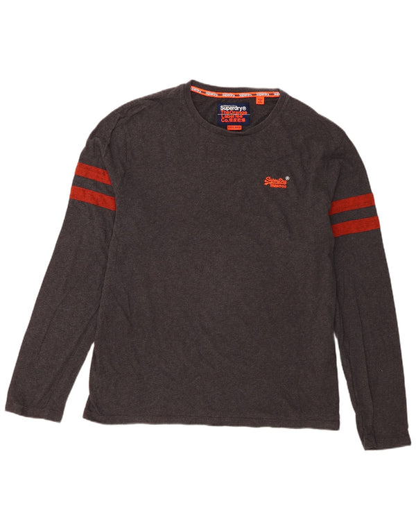 SUPERDRY Męski top z długim rękawem 3XL, bawełniany w szare paski