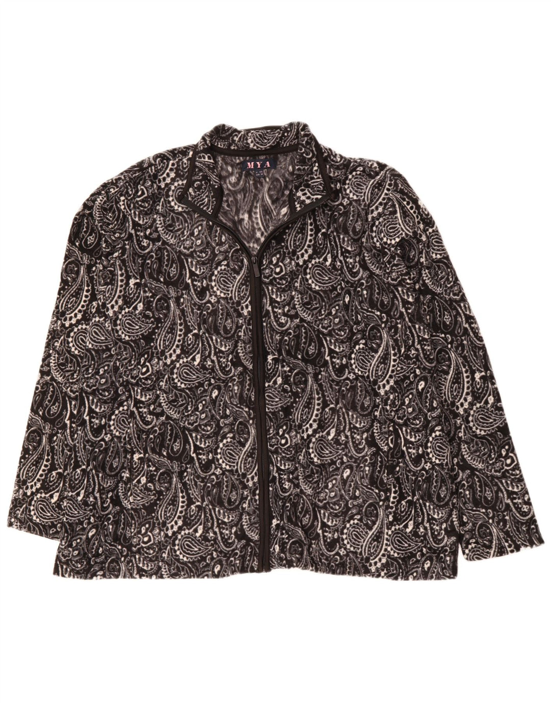 VINTAGE Mens Fleece Jacket UK 44 2XL Black Paisley Polyester