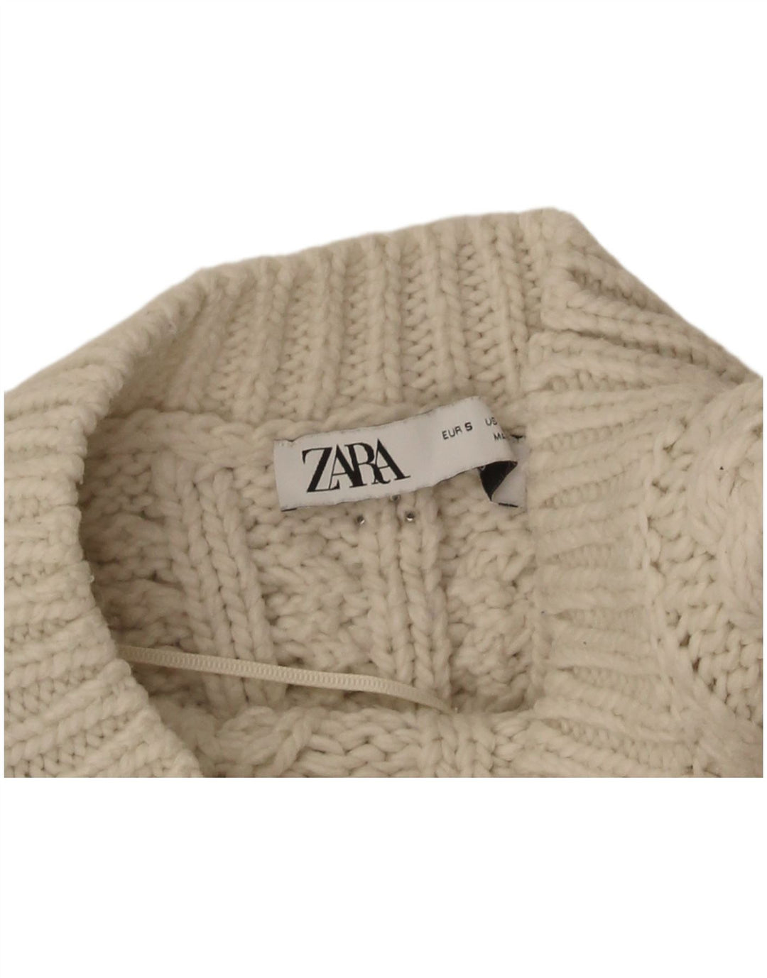Damski sweter Zara z okrągłym dekoltem, UK 8, mały, złamany biały poliester
