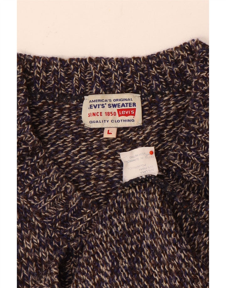 Męski sweter Levi's z dekoltem w kształcie litery V, duży, szary, blok kolorów, poliakryl