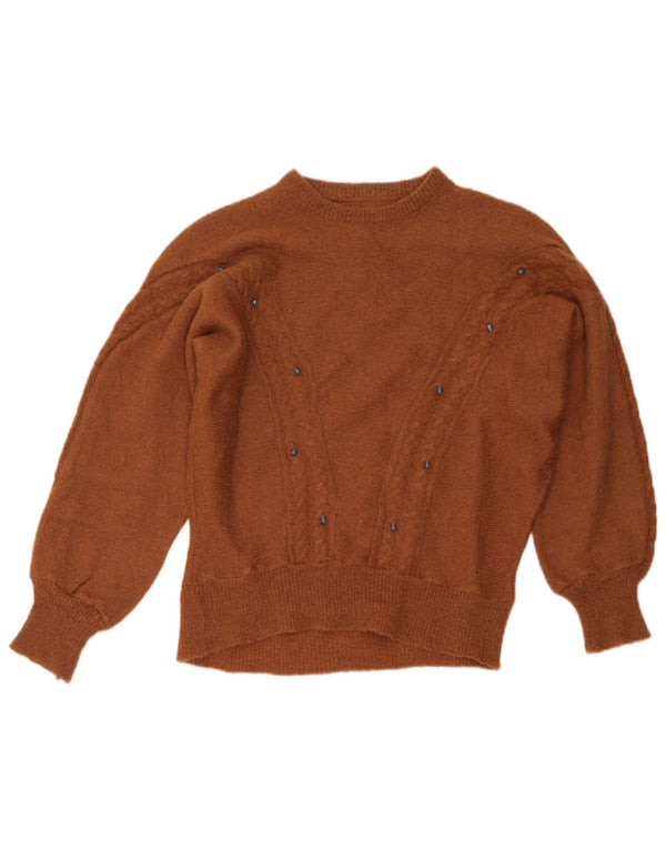 Sweter damski w stylu vintage z dekoltem w łódkę UK 14, duży brązowy