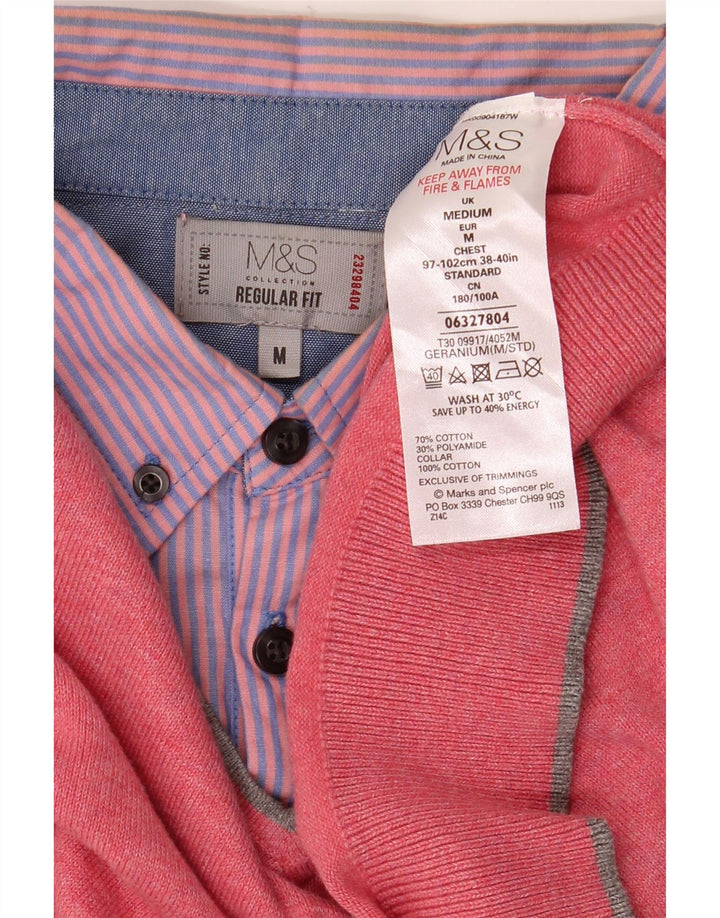 Marks & Spencer Męski sweter o regularnym kroju z dekoltem w kształcie litery V, średnioróżowy, bawełniany