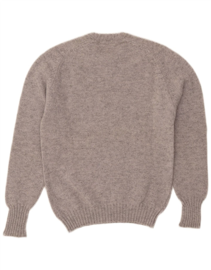 Męski sweter z okrągłym dekoltem w stylu vintage, średnioszara wełna