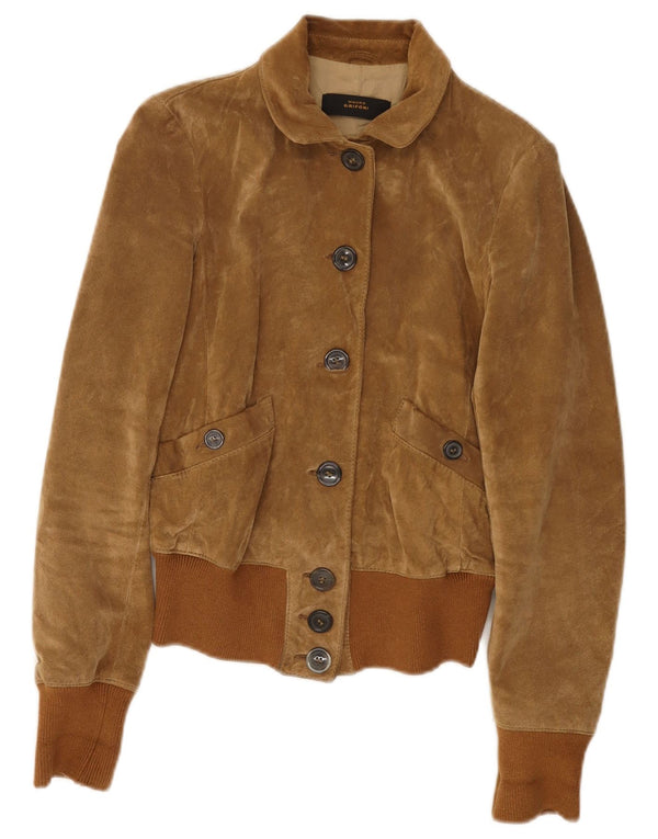 MAURO GRIFONI Damska zamszowa kurtka bomber IT 42 Średni brąz, skóra