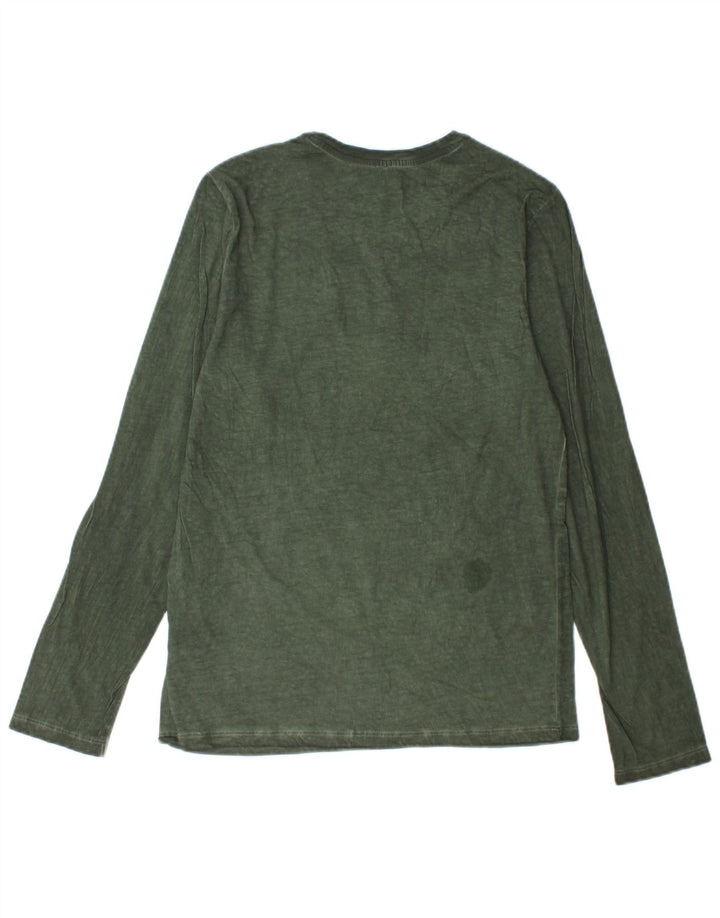 Męski top graficzny BENETTON z długim rękawem, mały, zielony, bawełniany