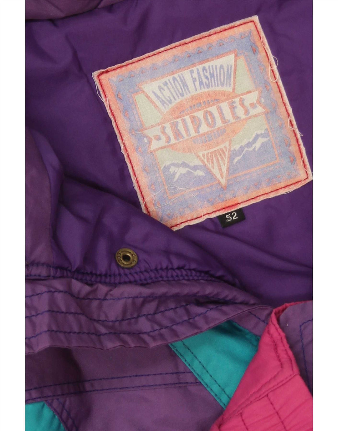 Męska kurtka narciarska z kapturem w stylu vintage IT 52 XL, wielokolorowy nylon z blokami kolorów