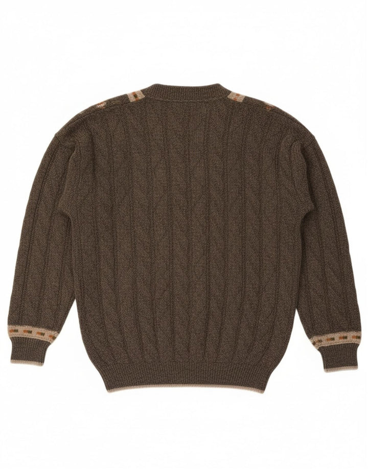 Noba 1950 Męski sweter z dekoltem w szpic IT 52 Duża wełna w kolorze khaki