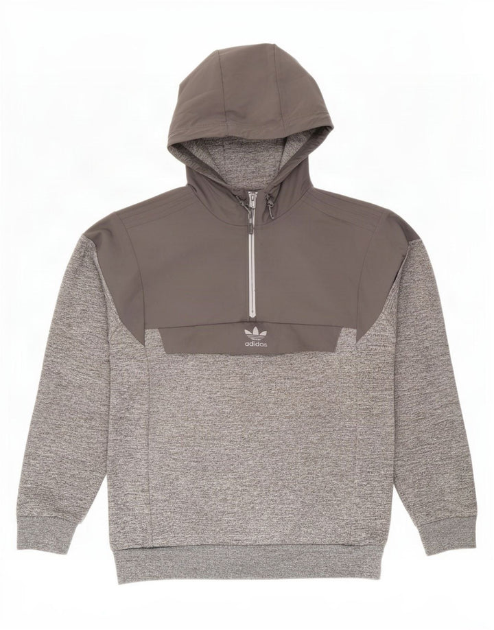 Męska bluza z kapturem i zamkiem błyskawicznym Adidas, średnioszary, poliester z blokami kolorów