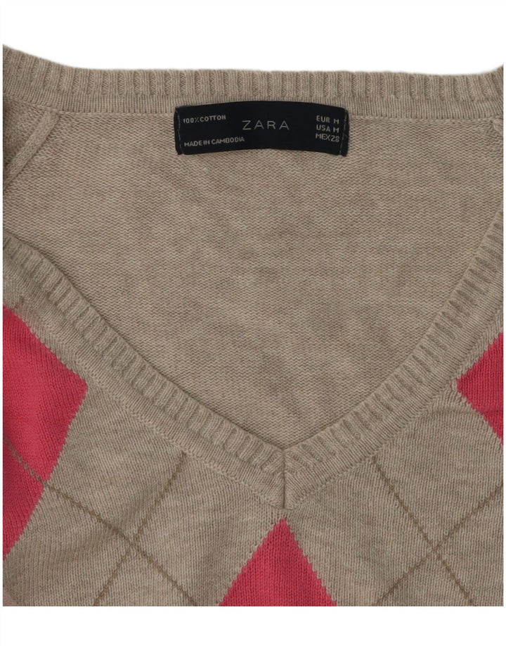 Sweter damski Zara Crop V-Neck UK 12 Średni szary Argyle/Diament