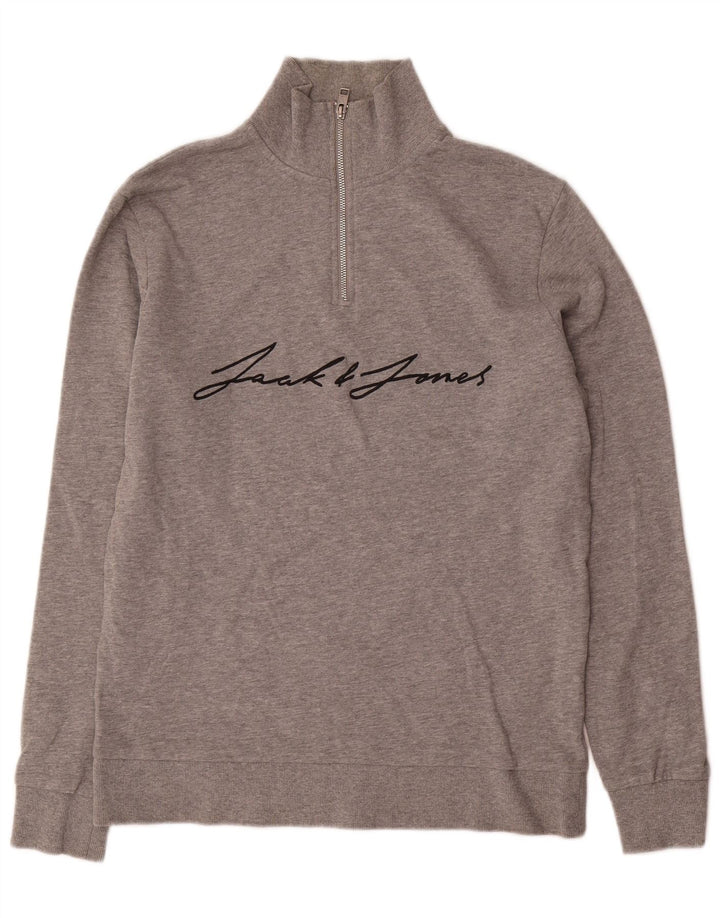 Męski sweter Jack & Jones z grafiką i zamkiem błyskawicznym, duży, szary, nakrapiany