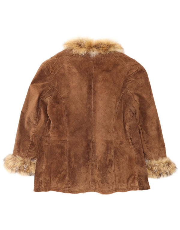 Damska otwarta zamszowa kurtka VINTAGE IT 46, duża brązowa skóra