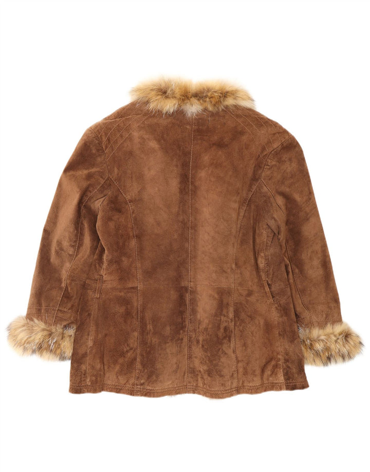 Damska otwarta zamszowa kurtka VINTAGE IT 46, duża brązowa skóra