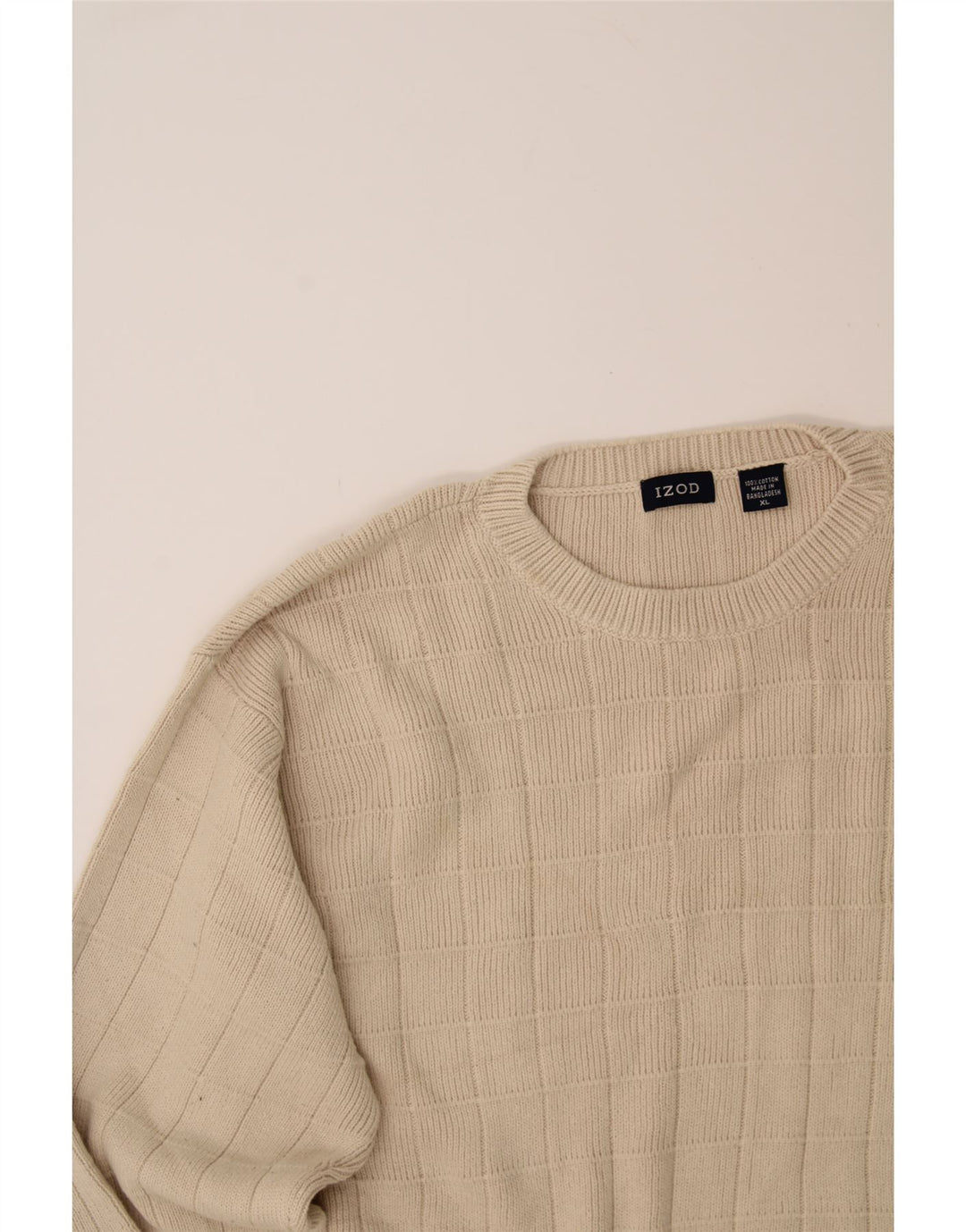 IZOD Mens Crew Neck Jumper Sweater XL Beige Check Cotton Vintage Izod and Second-Hand Izod from Messina Hembry 