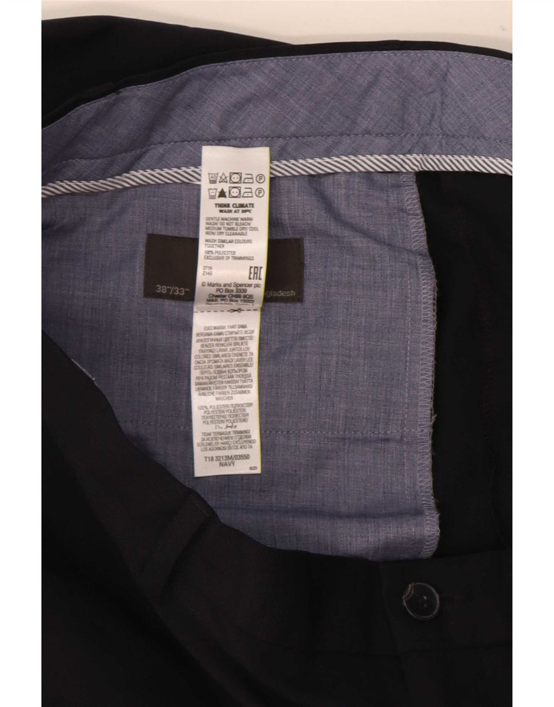 Męskie spodnie chino o regularnym kroju Marks & Spencer W38 L33 Granatowy poliester