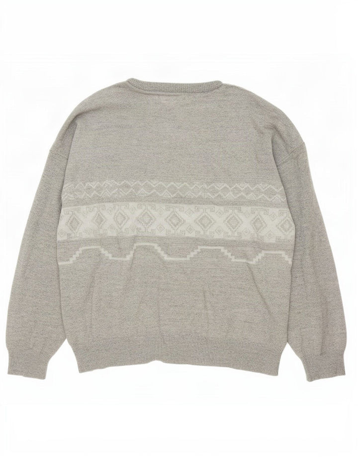 Vintage męski sweter z dekoltem w łódkę XL, szary, geometryczny