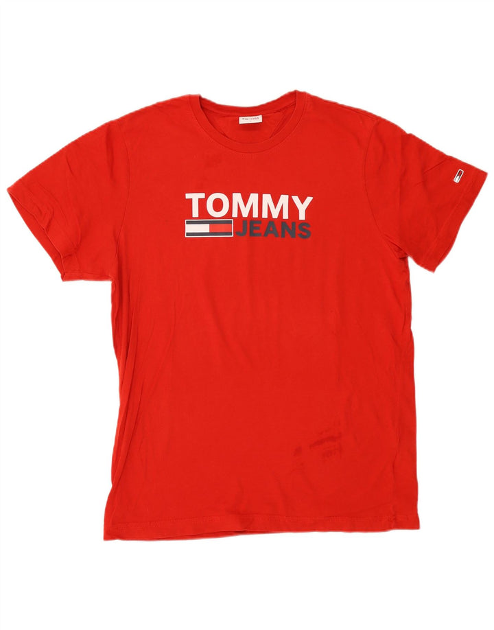 Męski T-shirt z grafiką TOMMY HILFIGER, mały, czerwony, bawełniany