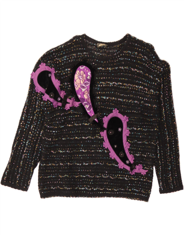 MILAR Womens Oversized Crew Neck Jumper Sweater IT 46 Large Black Paisley Vintage MILAR and Second-Hand MILAR from Messina Hembry 