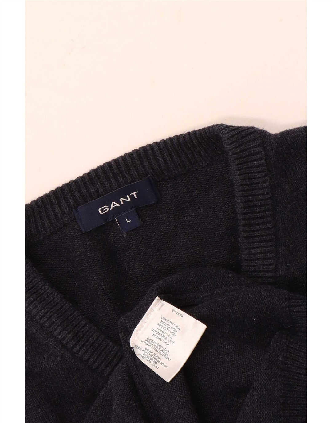 Męski sweter Gant z dekoltem w kształcie litery V, duży, granatowy, bawełniany