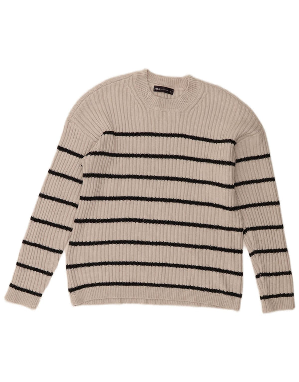 Marks & Spencer Womens Crew Neck Jumper Sweater UK 14 Medium Grey Striped