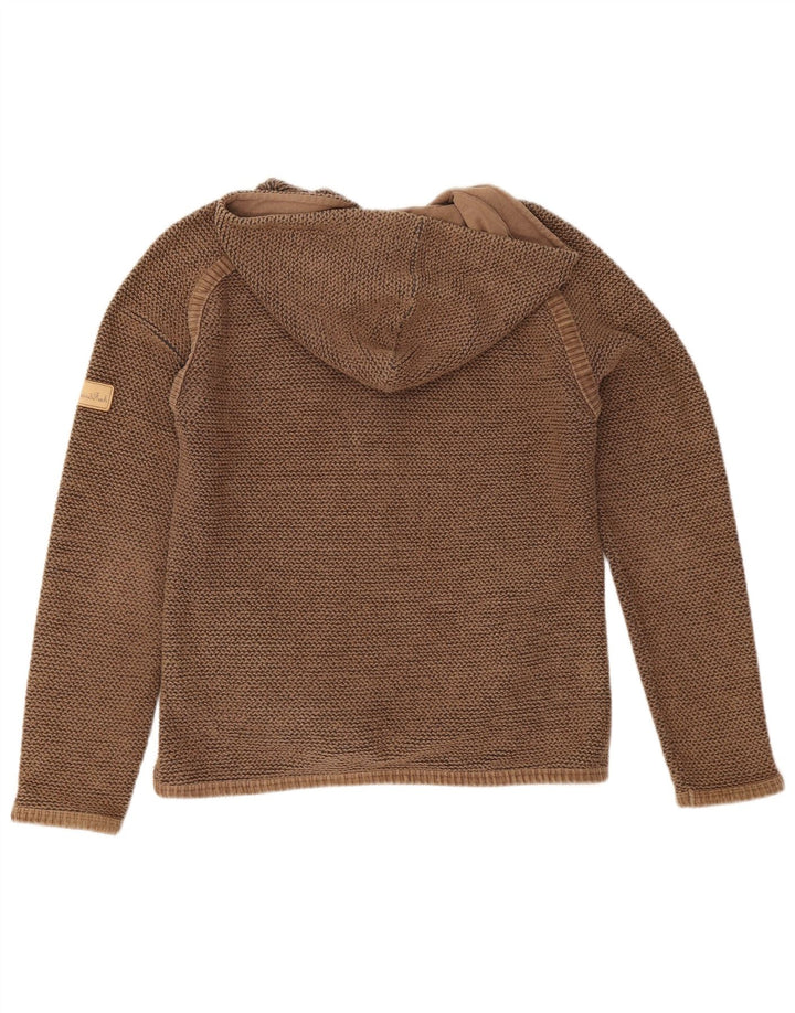 Damski sweter oversize z kapturem i zamkiem Weird Fish UK 10, mały, brązowy, bawełniany