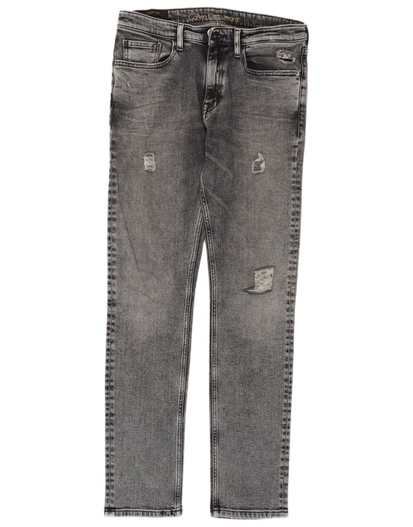 Damskie jeansy Calvin Klein w trudnej sytuacji, zwężane, proste W30 L32, szara bawełna