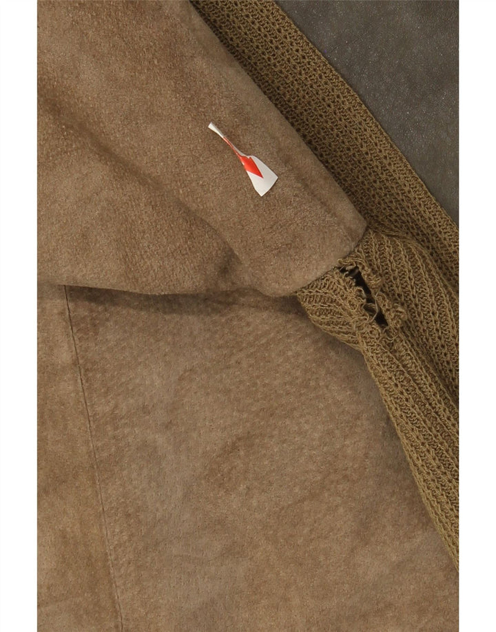 Męska zamszowa kurtka bomber w stylu vintage, UK 38, średnia skóra khaki z blokami kolorów