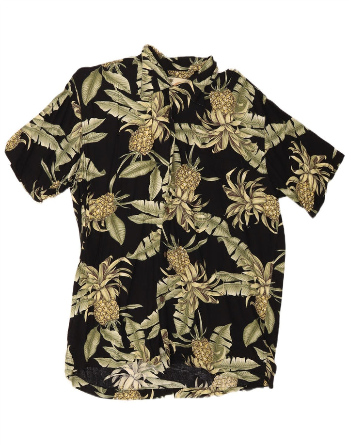 Męska koszula z krótkim rękawem Karmakula w abstrakcyjny wzór, średnia czarna wiskoza