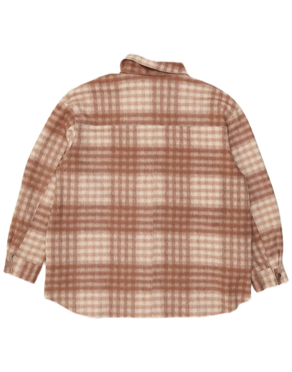 Damska koszula flanelowa oversize Zara UK 10 w małą brązową kratkę, poliester