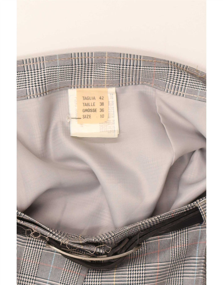 Damska spódnica kopertowa w stylu vintage UK 10 Small W27 Szary poliester w pepitkę