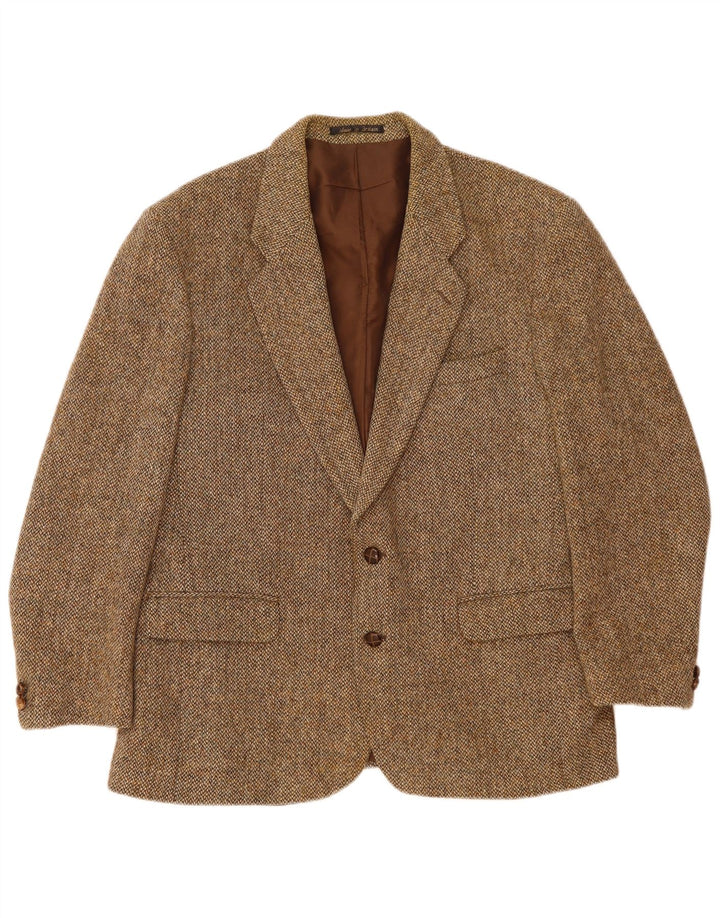 Męska marynarka zapinana na 2 guziki Harris Tweed UK 40 Duża brązowa wełna