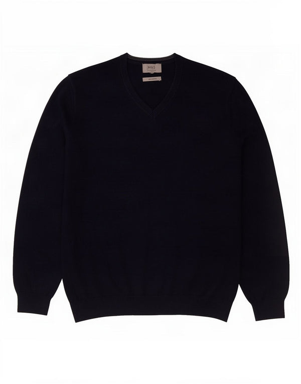 Marks & Spencer Męski sweter z dekoltem w kształcie litery V, XL, granatowy, bawełniany