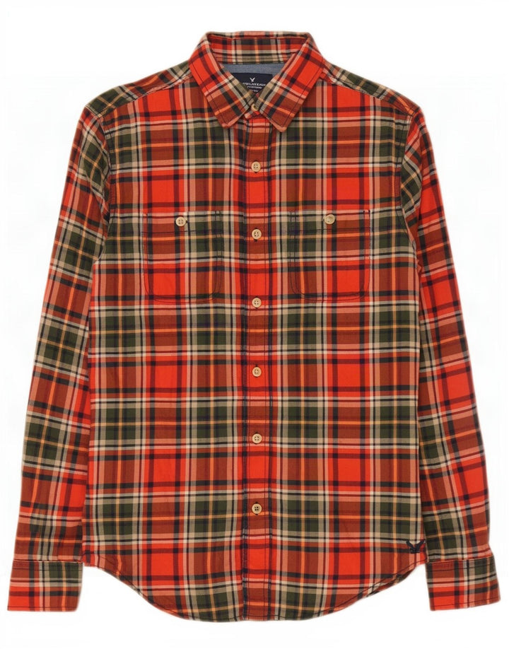 Męska koszula flanelowa American Eagle Outfitters o klasycznym kroju, w małą czerwoną kratkę