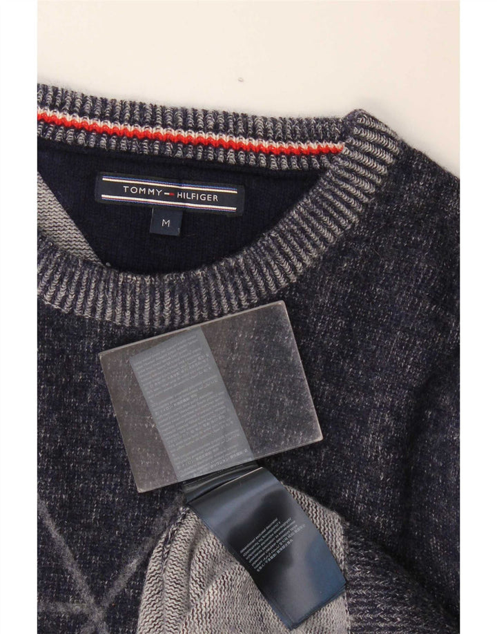 Męski sweter Tommy Hilfiger z graficznym wycięciem pod szyją, średni granatowy wełniany