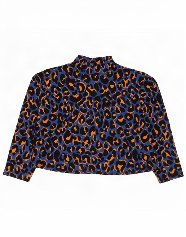 Damski top oversize Zara z długim rękawem, UK 14, średni niebieski, bawełniany nadruk zwierzęcy