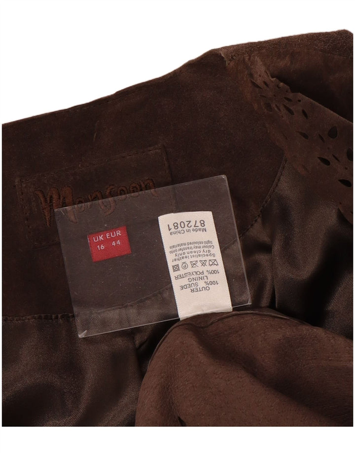 MONSOON Damska otwarta zamszowa marynarka UK 16, duża brązowa skóra