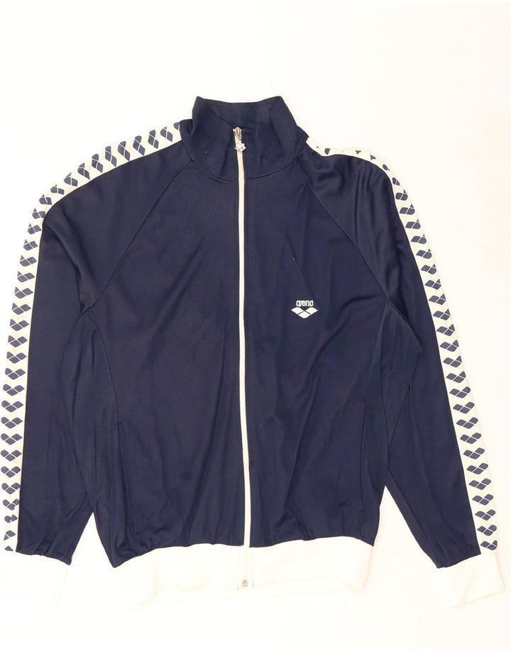 ARENA Mens Graphic Tracksuit Top Jacket Large Navy Blue Colourblock