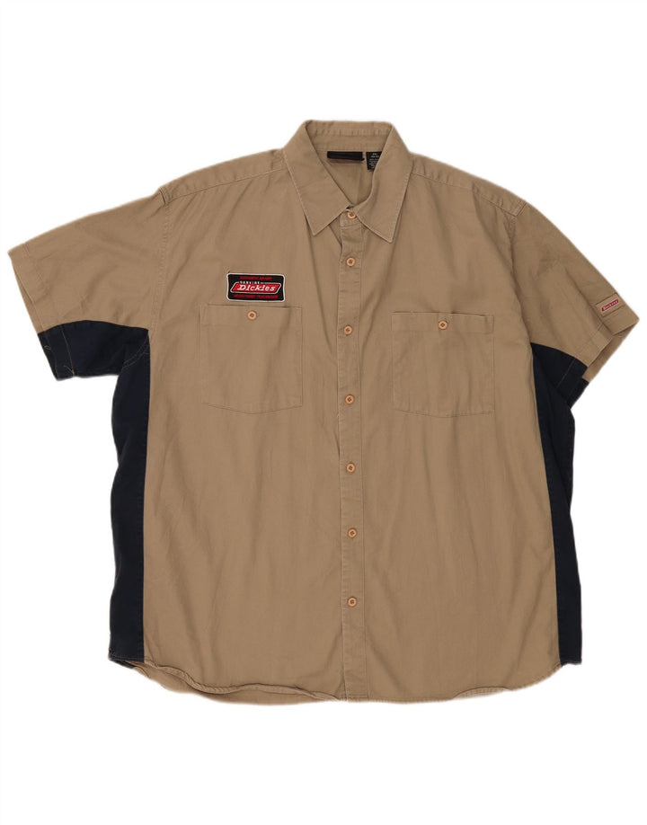 Koszula męska z krótkim rękawem DICKIES 2XL, beżowa, bawełniana z blokami kolorów